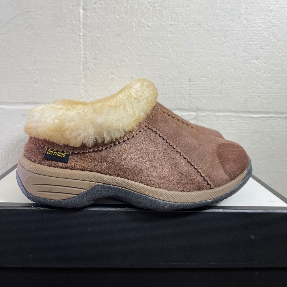 Old Friend Snowbird II Clog Slippers Brown Suede Fur Lined Slip On Women's Sz 8‎